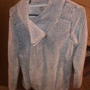 super fluffy light blue jacket